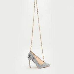 Aldo Shimmering Silver Purse Heel Step Up